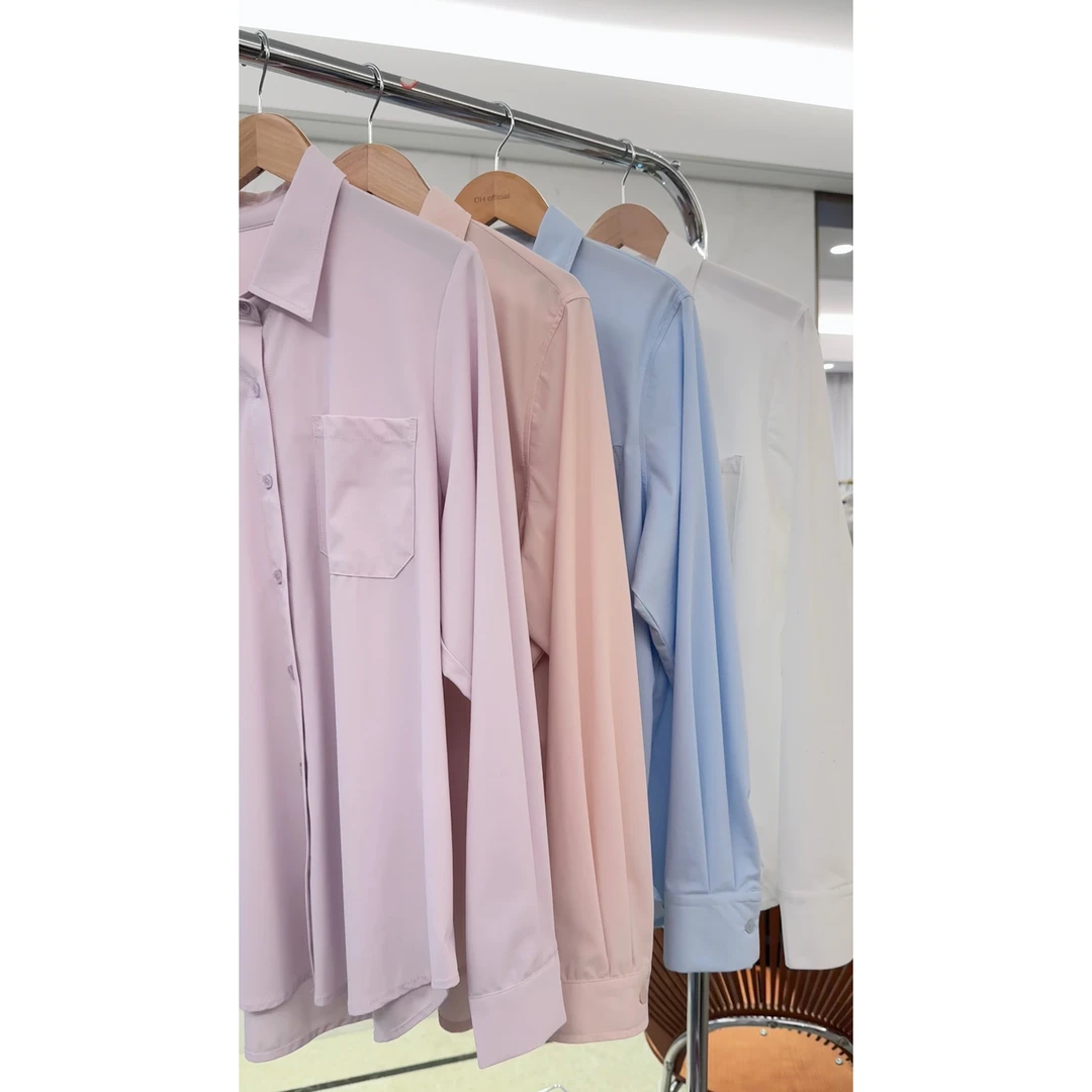 马卡龙冰羽丝~透气防紫外线户外轻薄大码宽松防晒衣衬衫HZ206-1