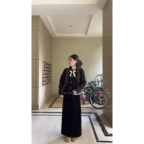 韩系巨好看学院风毛衣女秋冬季2025超火冬装一整套小个子气质长裙