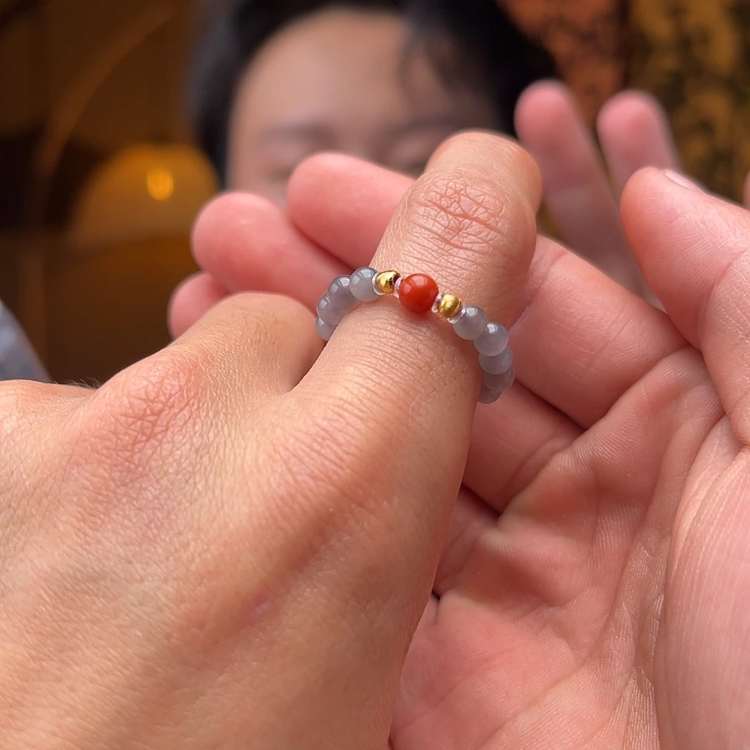 和田玉戒指银S925镶嵌烟紫设计款