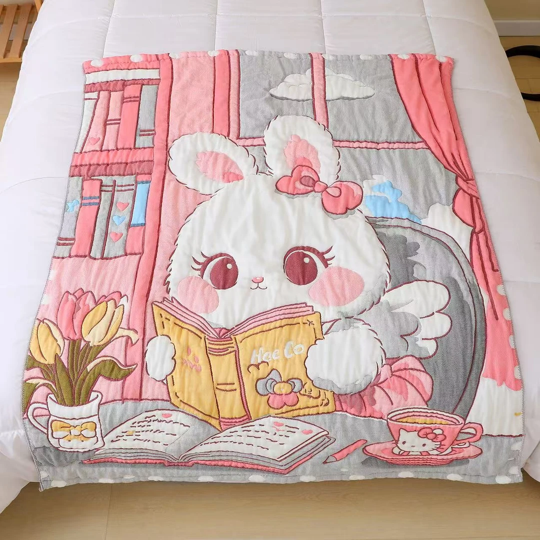 【读书兔】全棉纱布120*150cm童被亲肤可爱儿童卡通亲肤柔软泡芙被