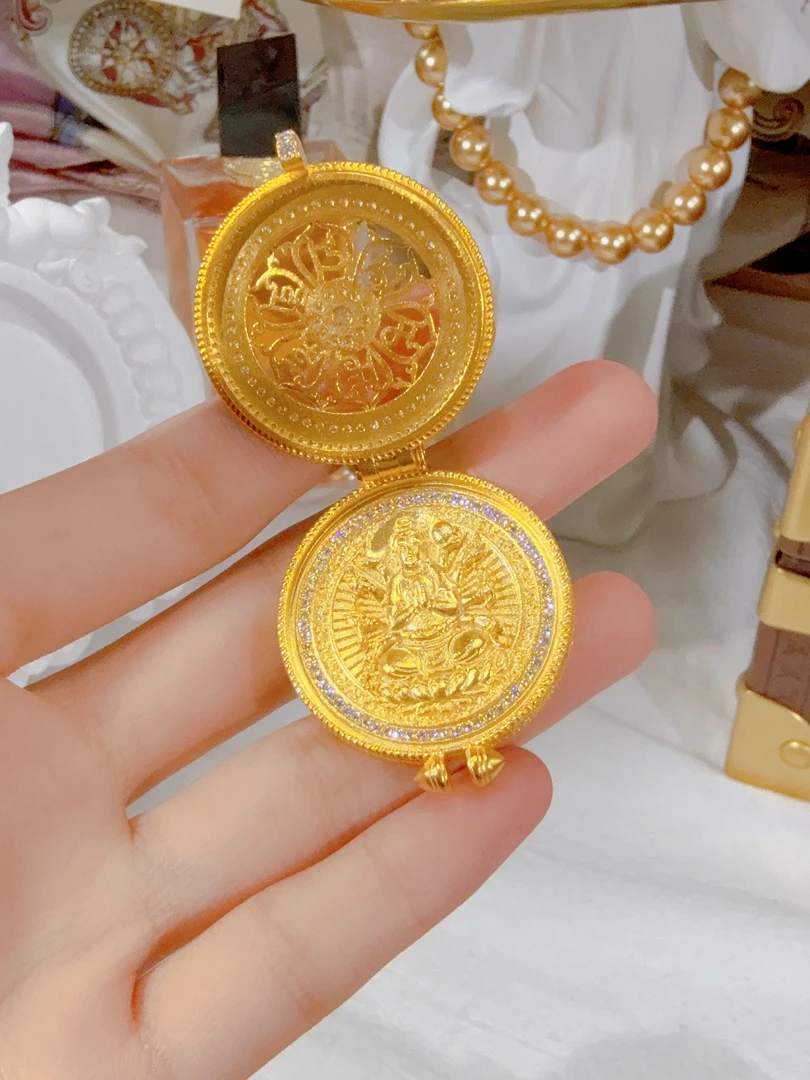 【苏妮法】足金999 八宝罗盘吊坠古法手工镶嵌时尚百搭复古重工传承