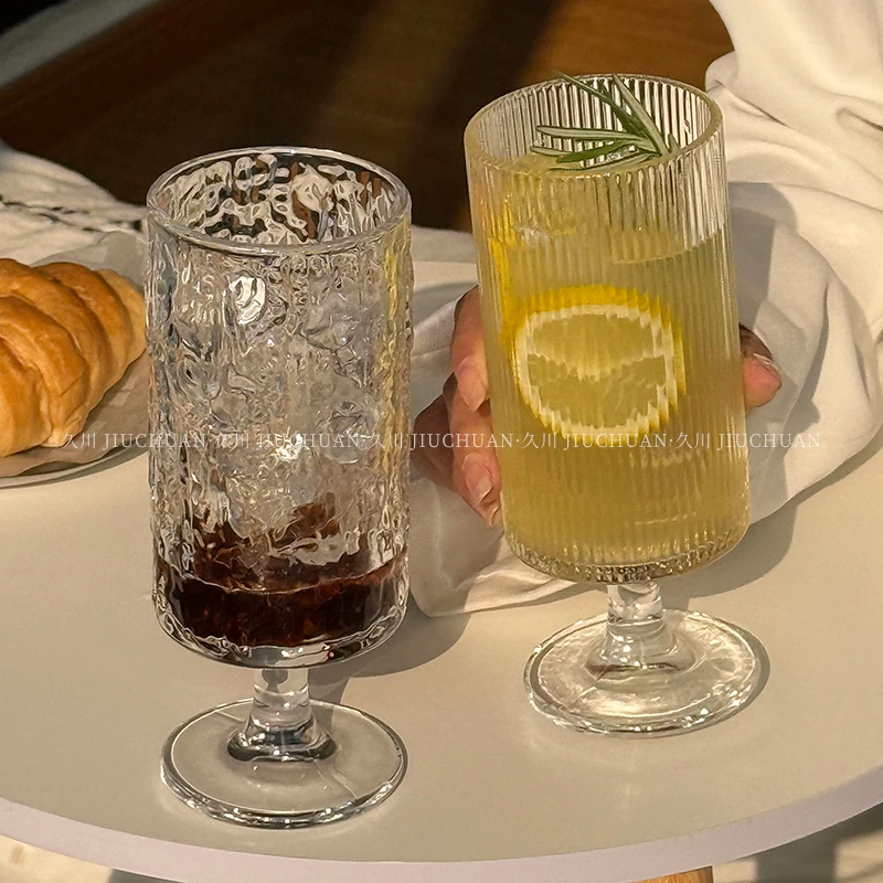 ins风小众高脚咖啡杯冰美式玻璃杯设计感酒杯冷饮牛奶杯果汁杯子