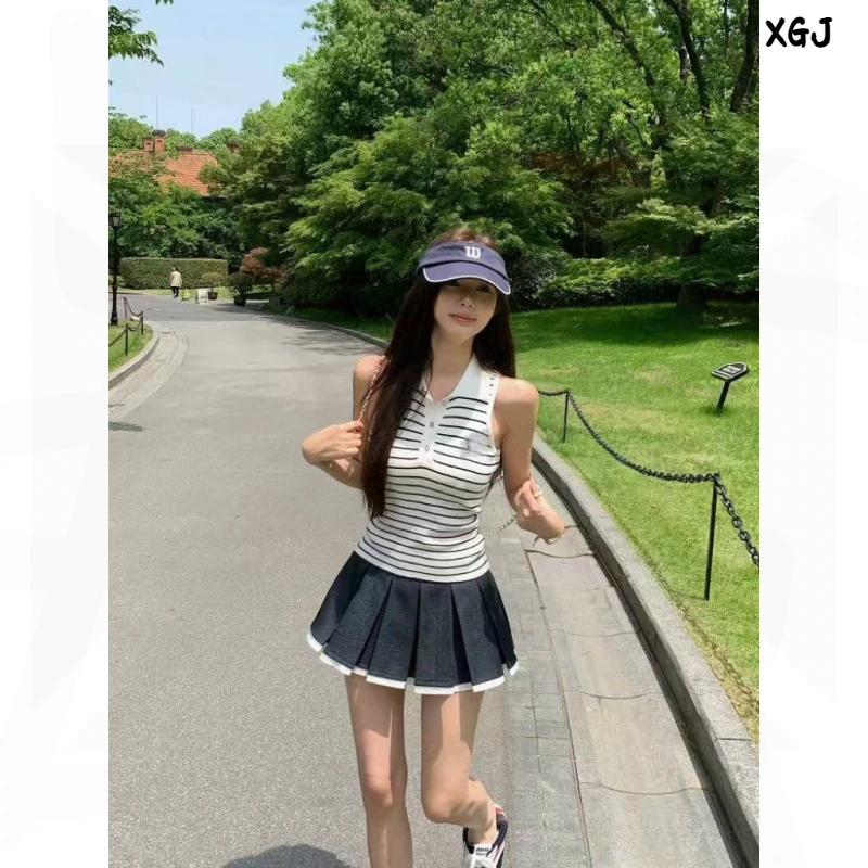 高街时尚感polo领针织背心女夏季新款气质感简约百搭上衣