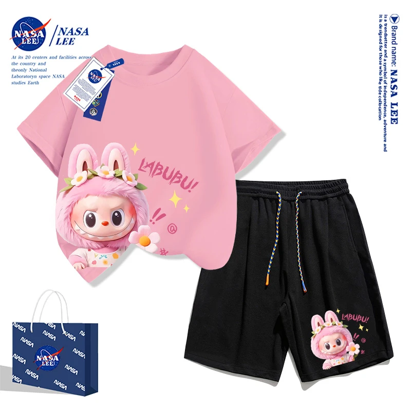 NASALEE潮牌儿童夏装衣服女童夏季套装拉布布t恤儿童洋气短袖t恤