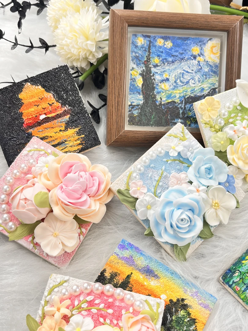 【186】创意手工粘土花 肌理画冰箱贴摆件