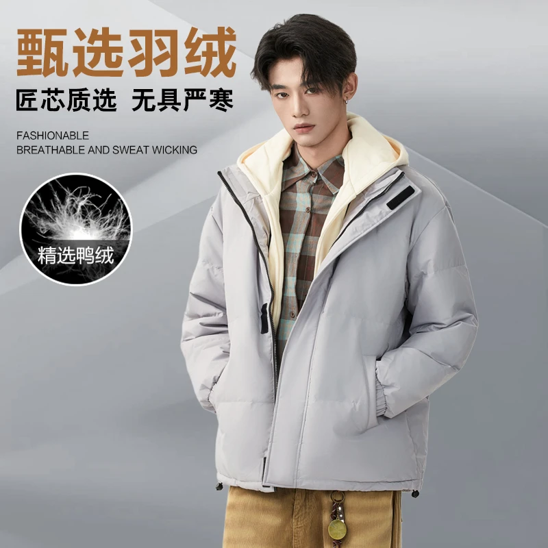 新款冬季情侣面包服时尚羽绒服休闲外套轻薄绒保暖短款立领连帽