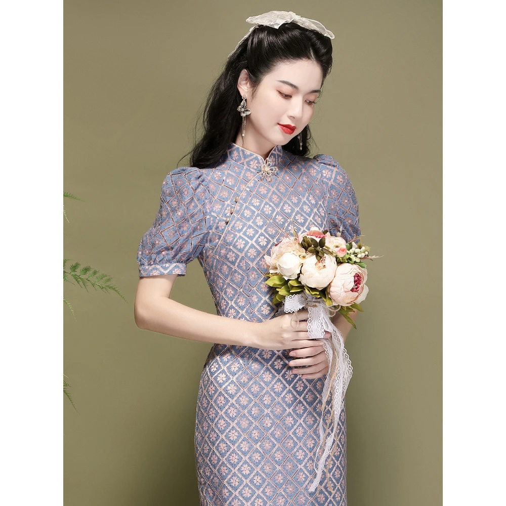 直售复古改良旗袍中国风蕾丝气质显瘦修身年轻款灯笼袖连衣裙魅力