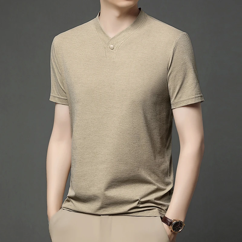 男士夏季短袖T恤纯色透气休闲半袖冰丝潮流新款上衣男装薄款体恤