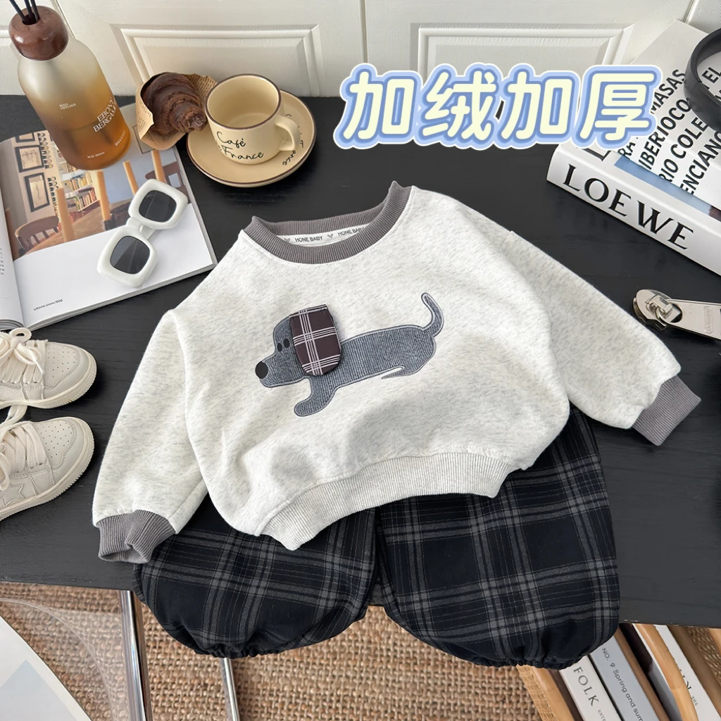 【加绒加厚】韩系可爱卡通卫衣套装2025新款男宝宝宽松上衣休闲裤11