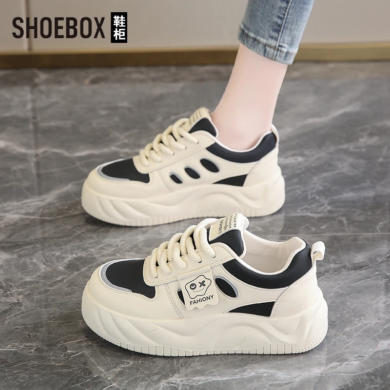 SHOEBOX鞋柜踩屎感厚底板鞋女2025秋季新款小白鞋轻便运动休闲鞋