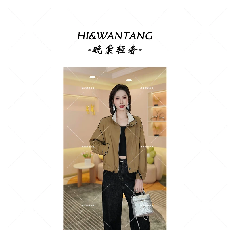 【晚棠】2025春季新款女装时尚韩版通勤百搭夹克冲锋衣立领外套女