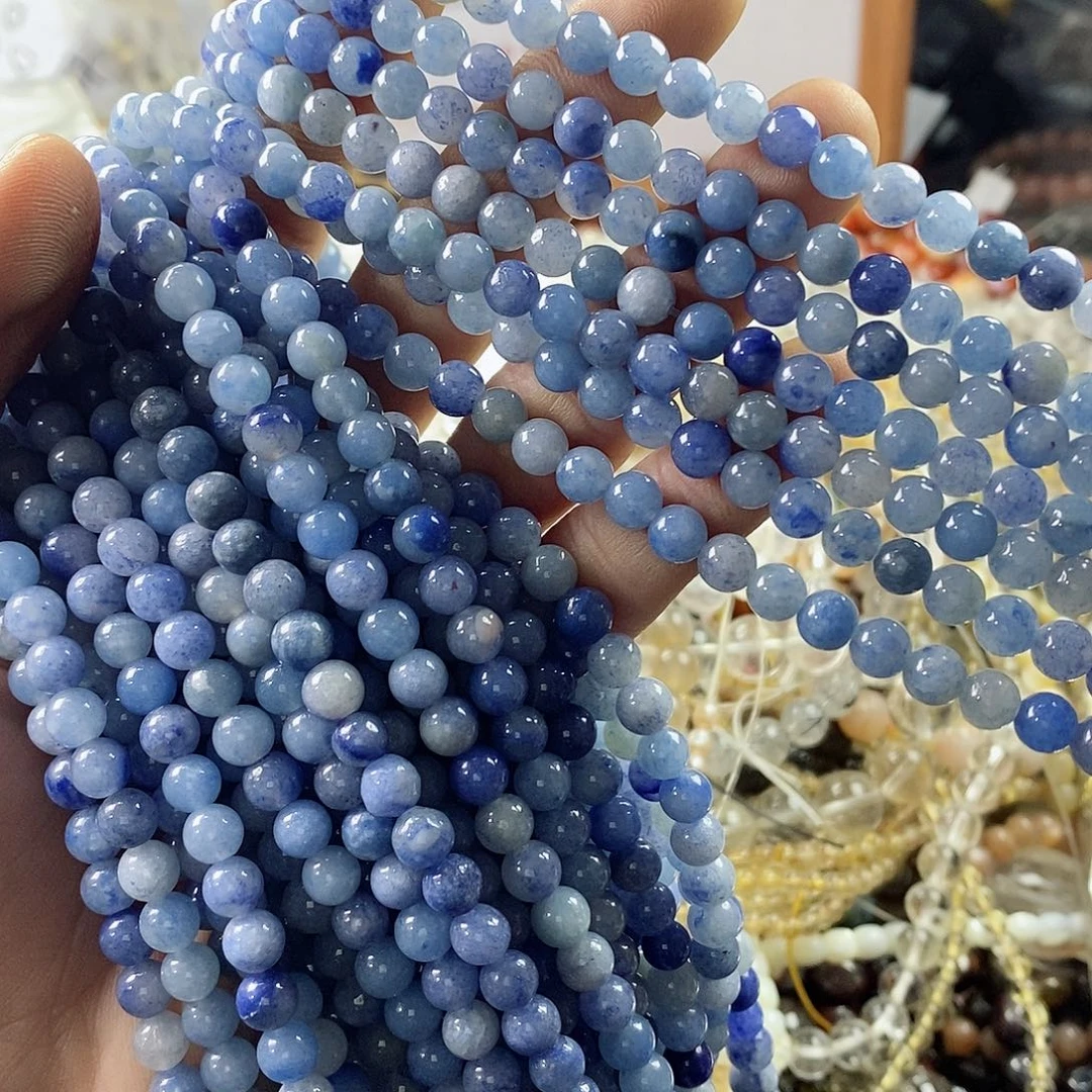 玛瑙/玉髓珠宝半成品未镶嵌一条天然6mm蓝东岭玉圆珠