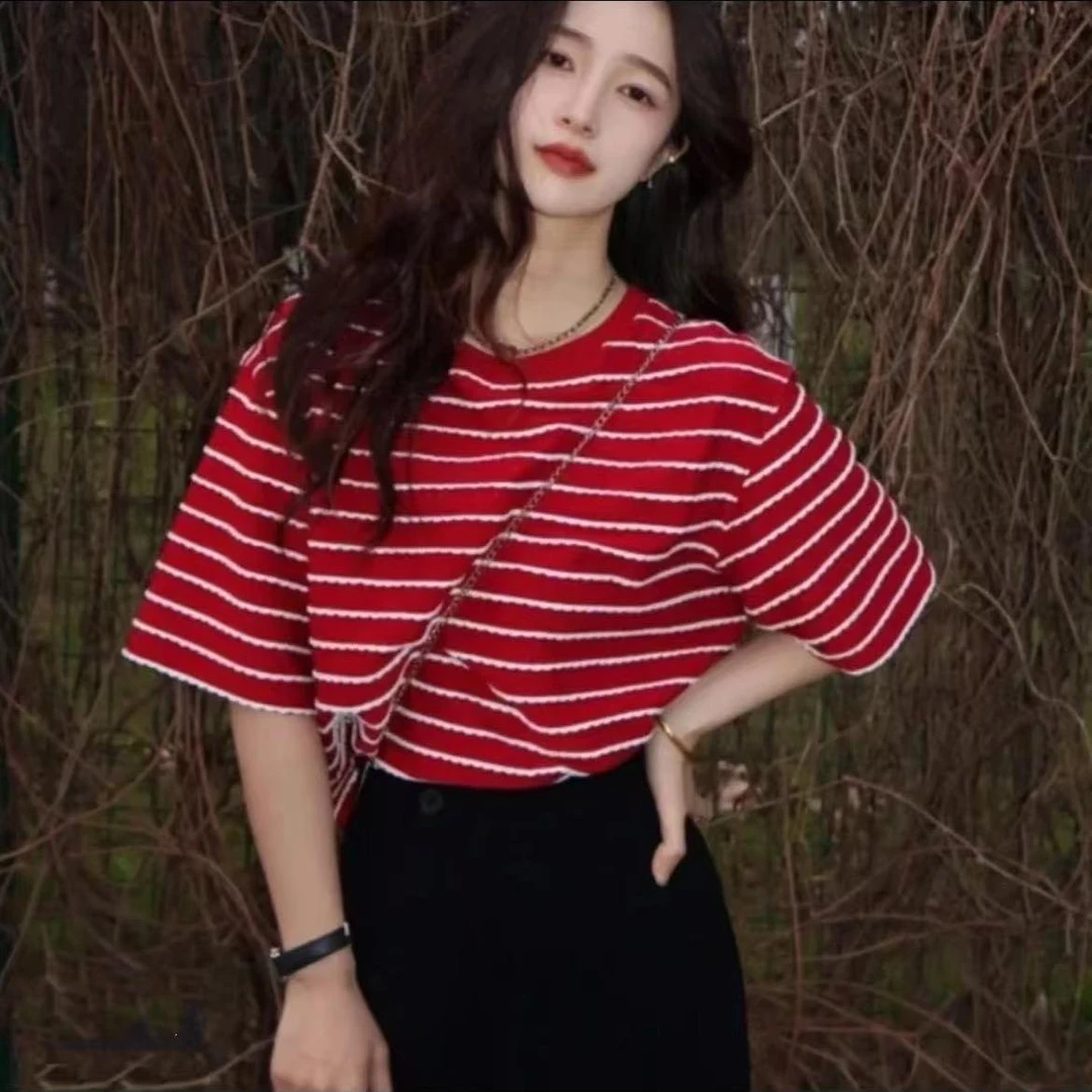 GIRDEAR/哥弟新款通勤休闲百搭圆领套头短款短袖T恤上衣1300790