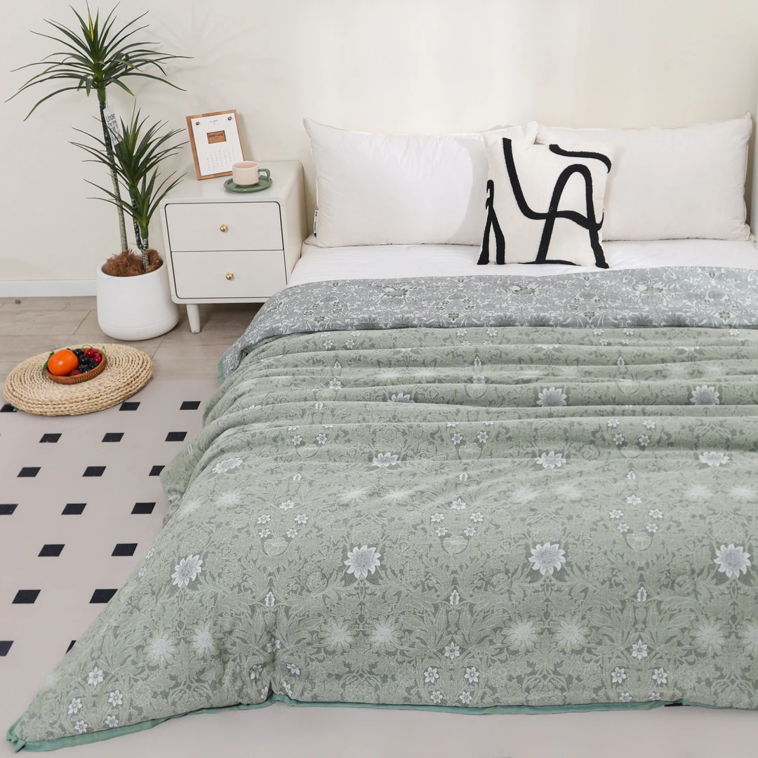 【茉莉绿】200*230双人被冬被多功能双层纱绗缝精梳