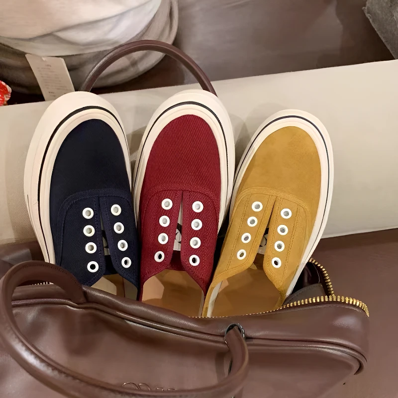 【茵茵家】懒人一脚蹬圆头厚底百搭休闲板鞋帆布鞋女春秋季2025新款