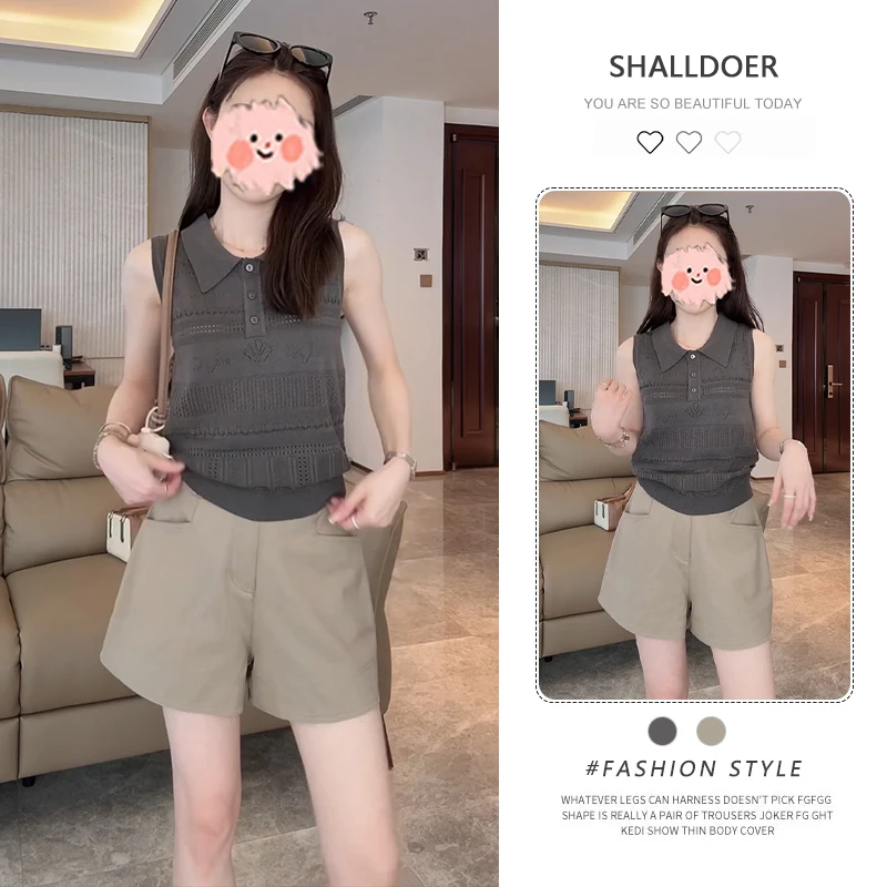 2025夏季新款千金清冷感贵系衣服翻领无袖背心时尚显瘦休闲短裤女