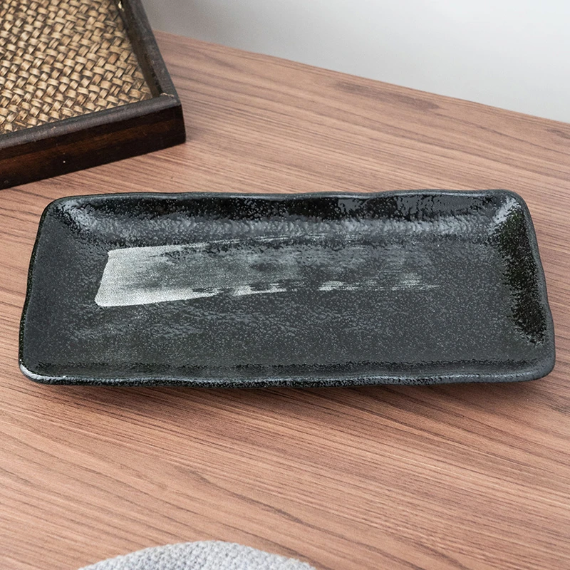 美浓烧日本进口陶瓷盘子家用日式好看个性长盘复古长碟餐具