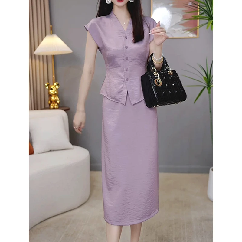 大码简约时尚套装2025夏季新款洋气减龄上衣女神范松紧腰半身裙女