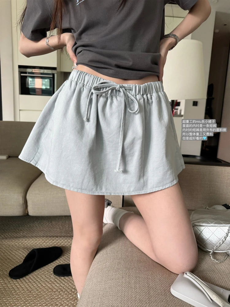 设计感小众系带蓬蓬短裙女夏季新款高腰显比例防走光百搭半身裙