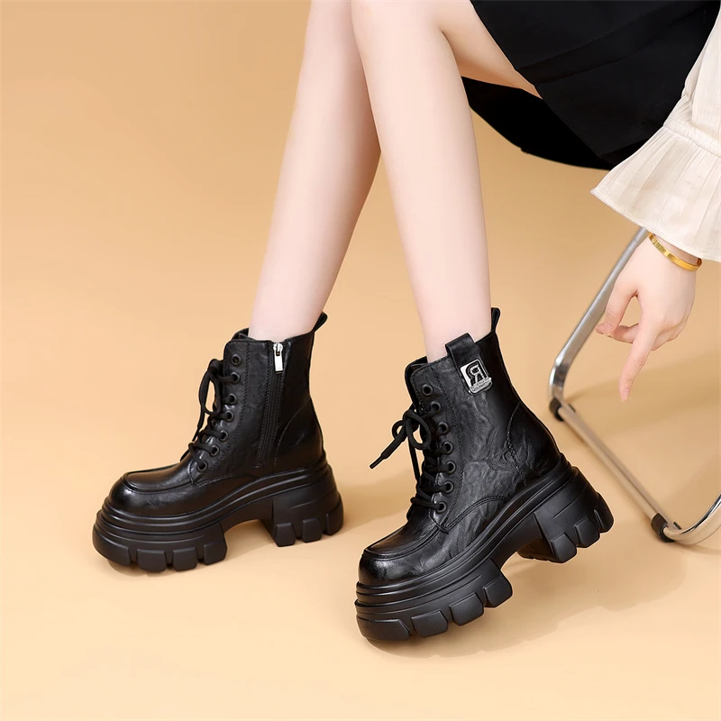 10cm厚底增高马丁靴女2025秋冬新款英伦风时尚百搭小个子短靴棉靴