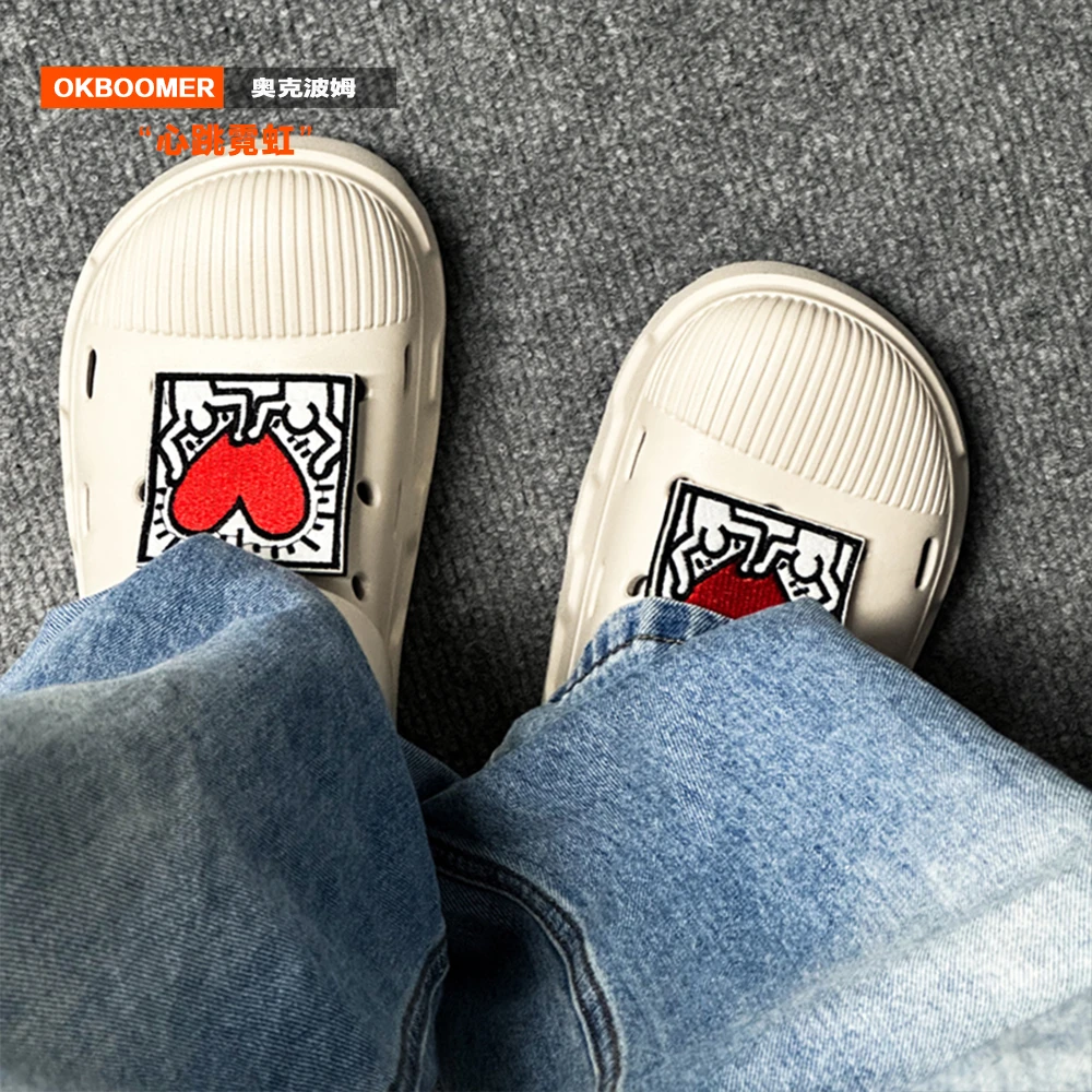 OKBOOMER心跳多巴胺洞洞鞋百搭情侣夏季新款潮流厚底休闲卡通凉鞋