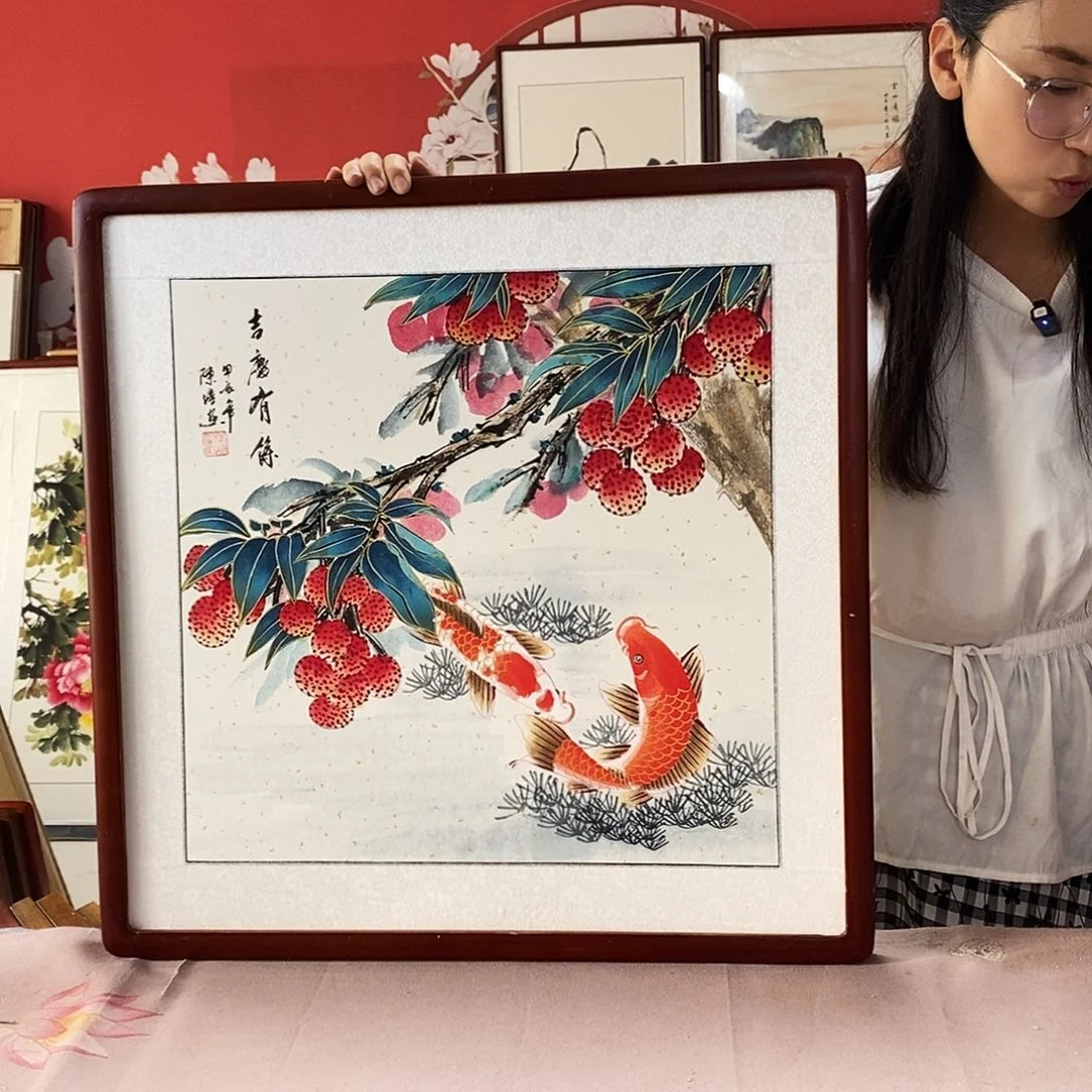 国画手写手绘带框包邮62✖️62国画作品