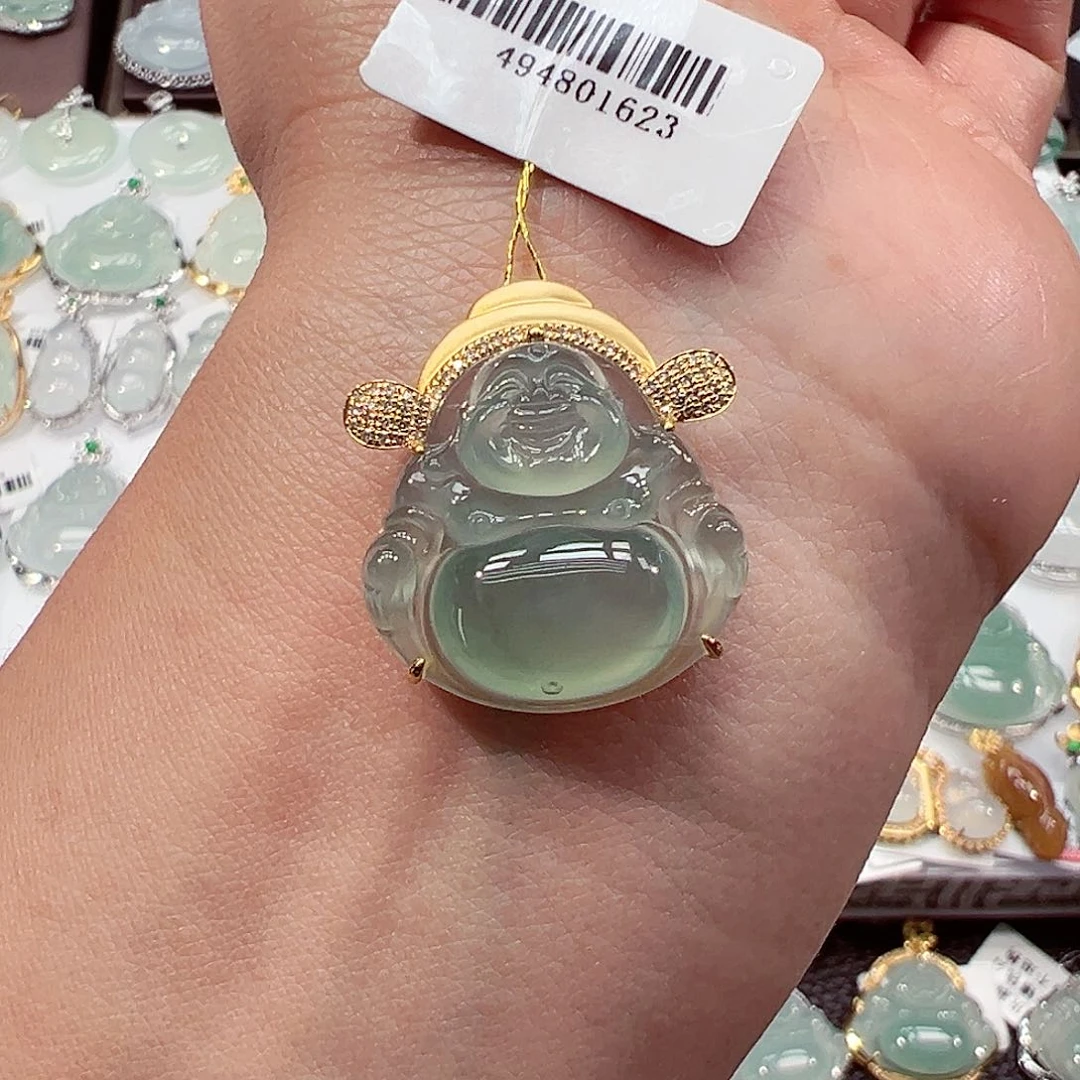 吊坠(不含链)18K金镶嵌翡翠佛公