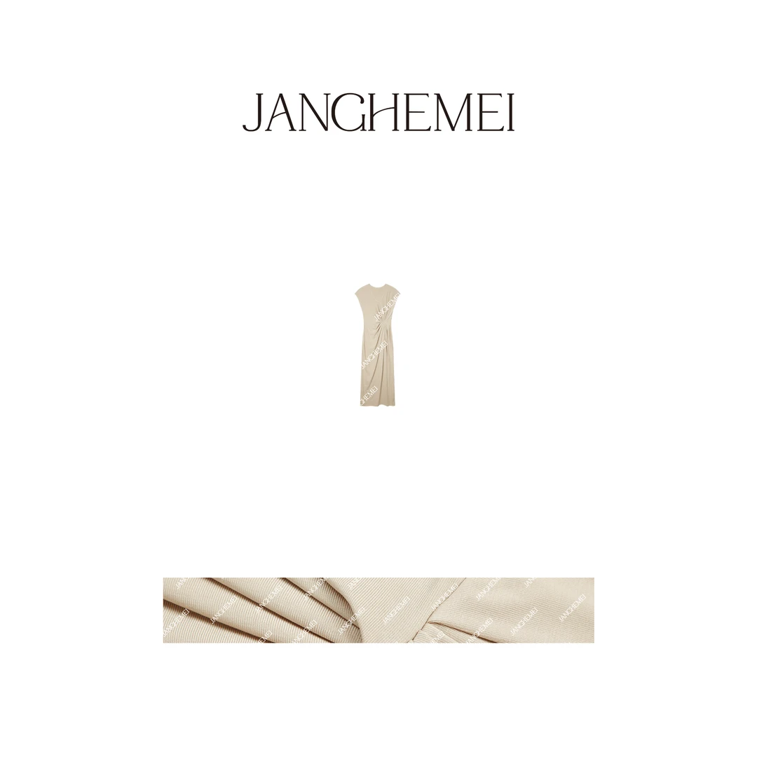 JANGHEMEI【希腊女神】褶皱收腰V领无袖连衣裙 L22129M42