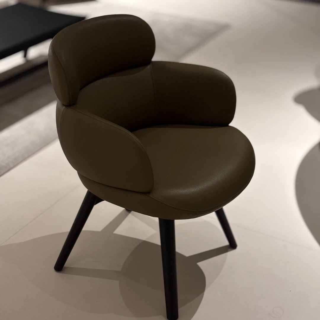 2025年新款餐椅轻奢家用意式极简高级感真皮扶手凳靠背椅子设计师