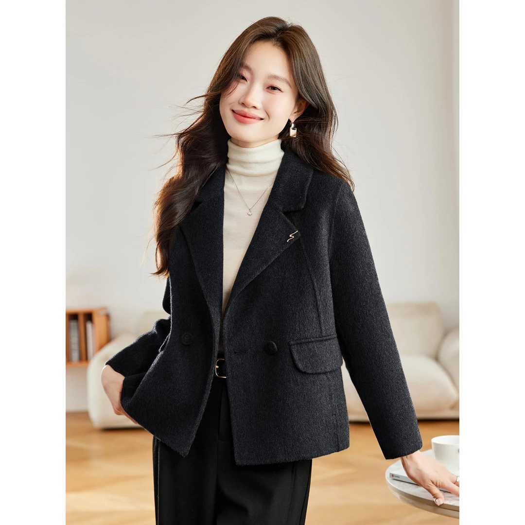 DUCURNO西装领毛呢外套女2025冬季新款时尚休闲宽松显瘦高端呢子