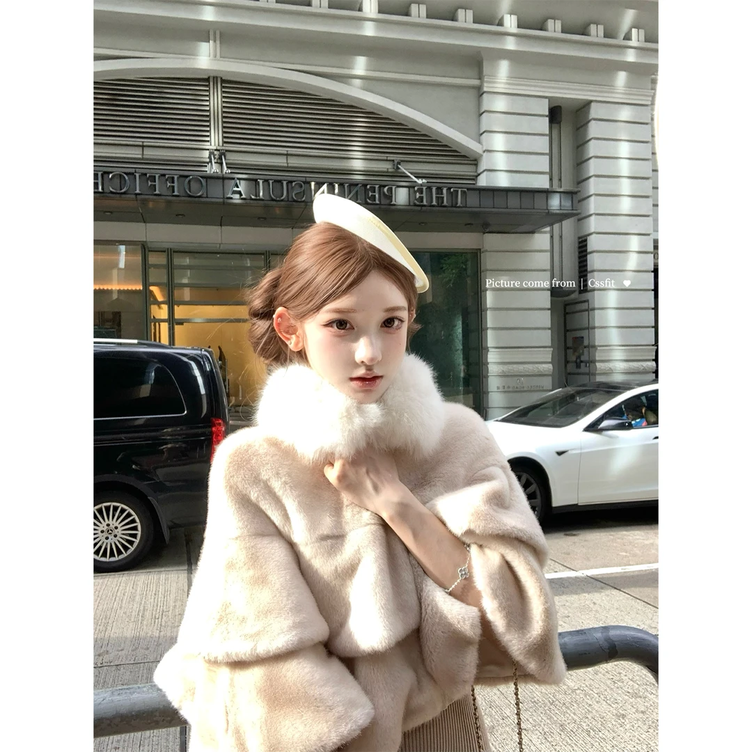 迟伞伞25/fw 京都贵女 jory*毛领斗篷+坑条针织长裙两色入