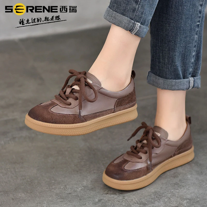 西瑞女鞋单鞋百搭皮鞋圆头大头鞋秋冬新款秋冬浅口软底板鞋韩版
