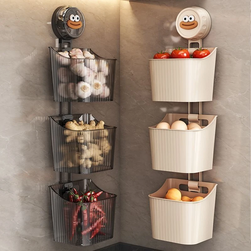 吱凡厨房葱姜蒜收纳盒吸盘免打孔置物架壁挂生姜大蒜收纳神器家用