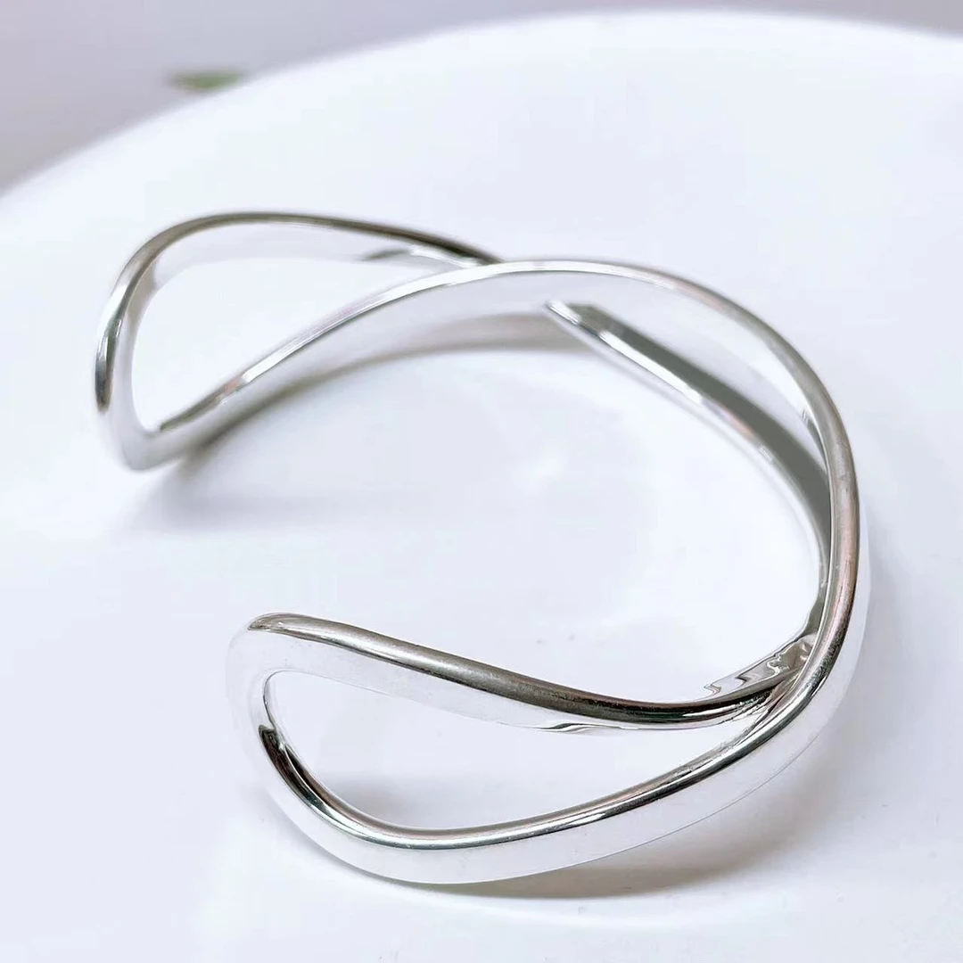 足银手镯 不规则双层银手镯