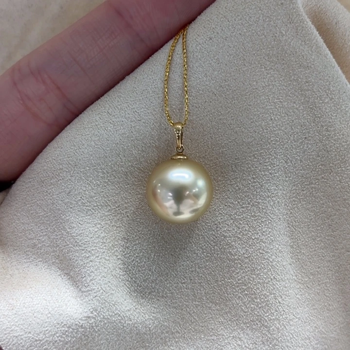 18K金镶嵌吊坠(不含链)海水珍珠金珠12-13m 86号