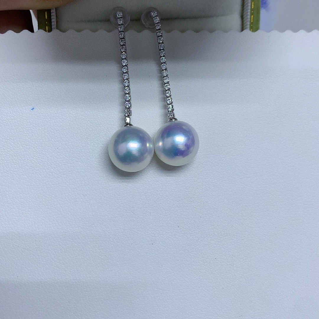 耳饰银S925镶嵌淡水珍珠11-12