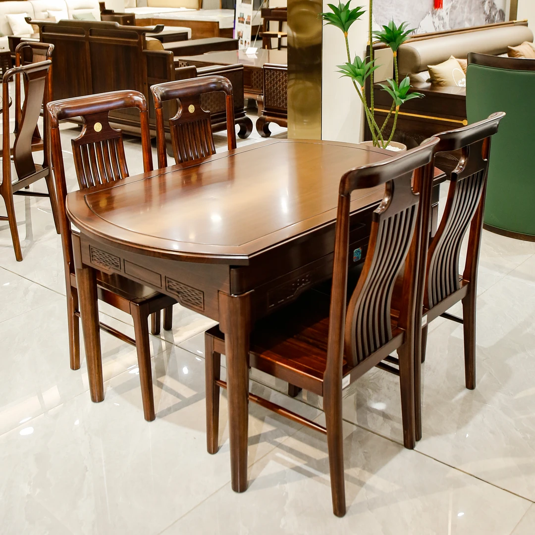 （大利家具）013-LGD04黑檀木跳台餐桌L2餐椅餐椅圆桌高端两用餐台