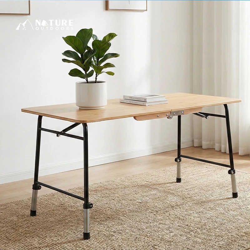 楠竹升降桌竹韵桌户外室内竹面茶桌露营装备可折叠式液压竹板桌子