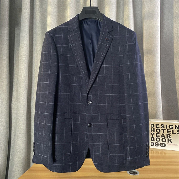 【直接下单】H022格纹剪标撤柜春秋男士时尚修身单排扣休闲西服外套