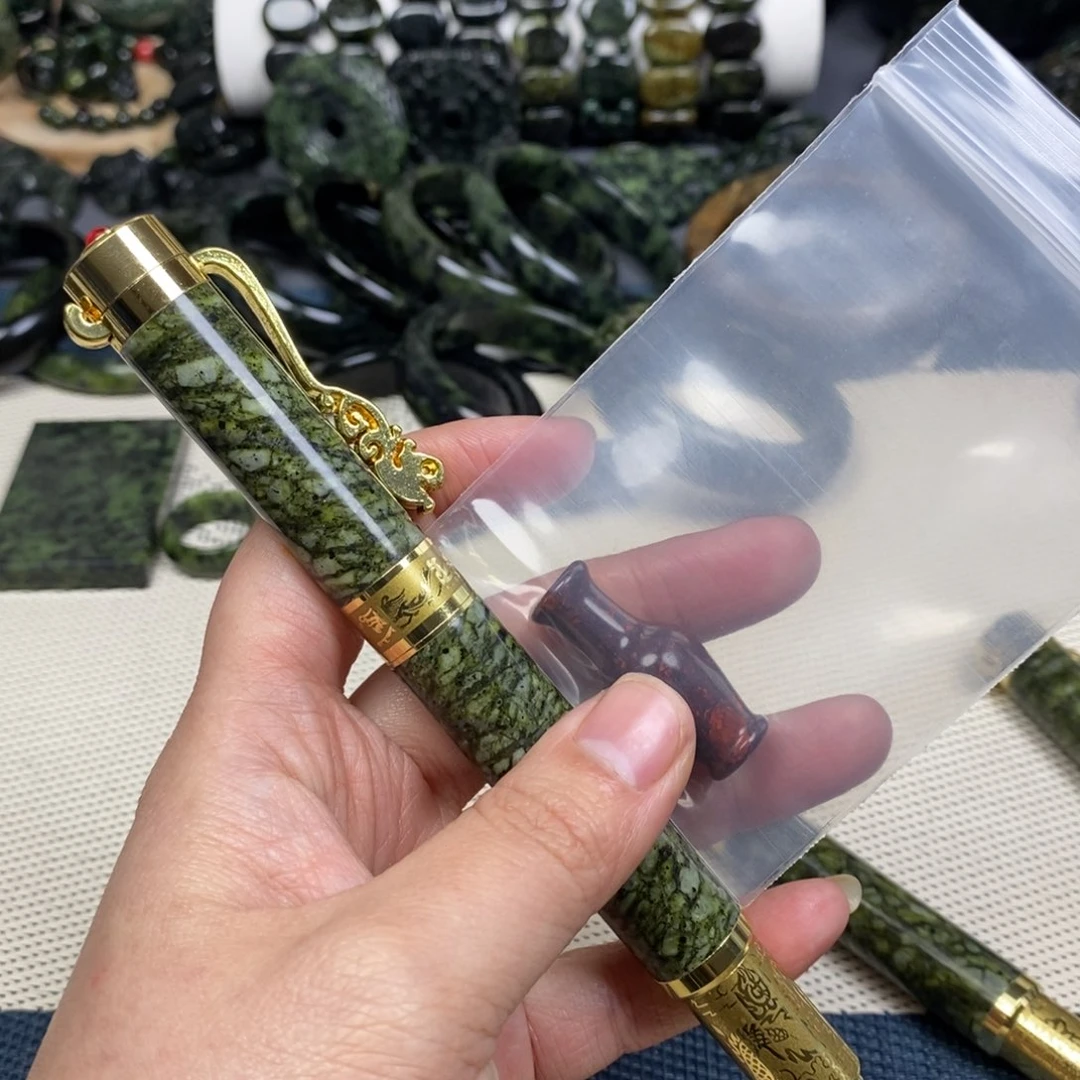 蛇纹石玉钢笔未镶嵌鱼*妈