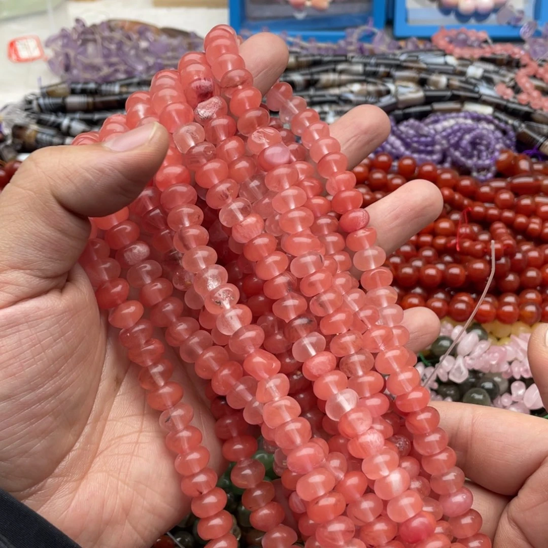 玛瑙/玉髓珠宝半成品未镶嵌一条装10mm西瓜晶算盘