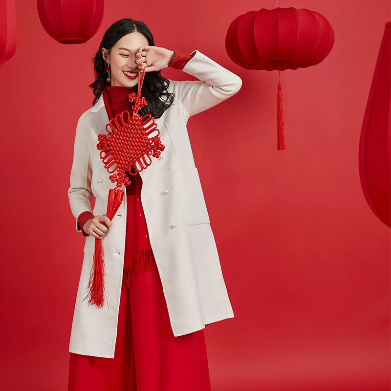 乔万尼商场秋冬季流行外套双面呢子大衣女中长款EL4A523