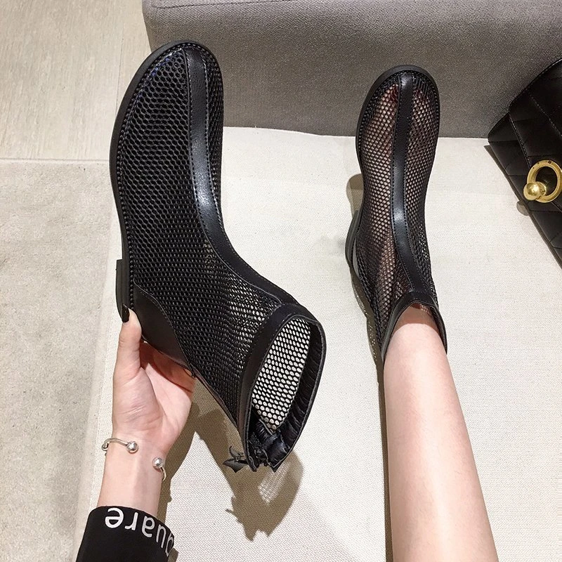 2025夏季网靴新款靴透气女靴网纱镂空马丁靴子短靴平底靴女凉靴夏