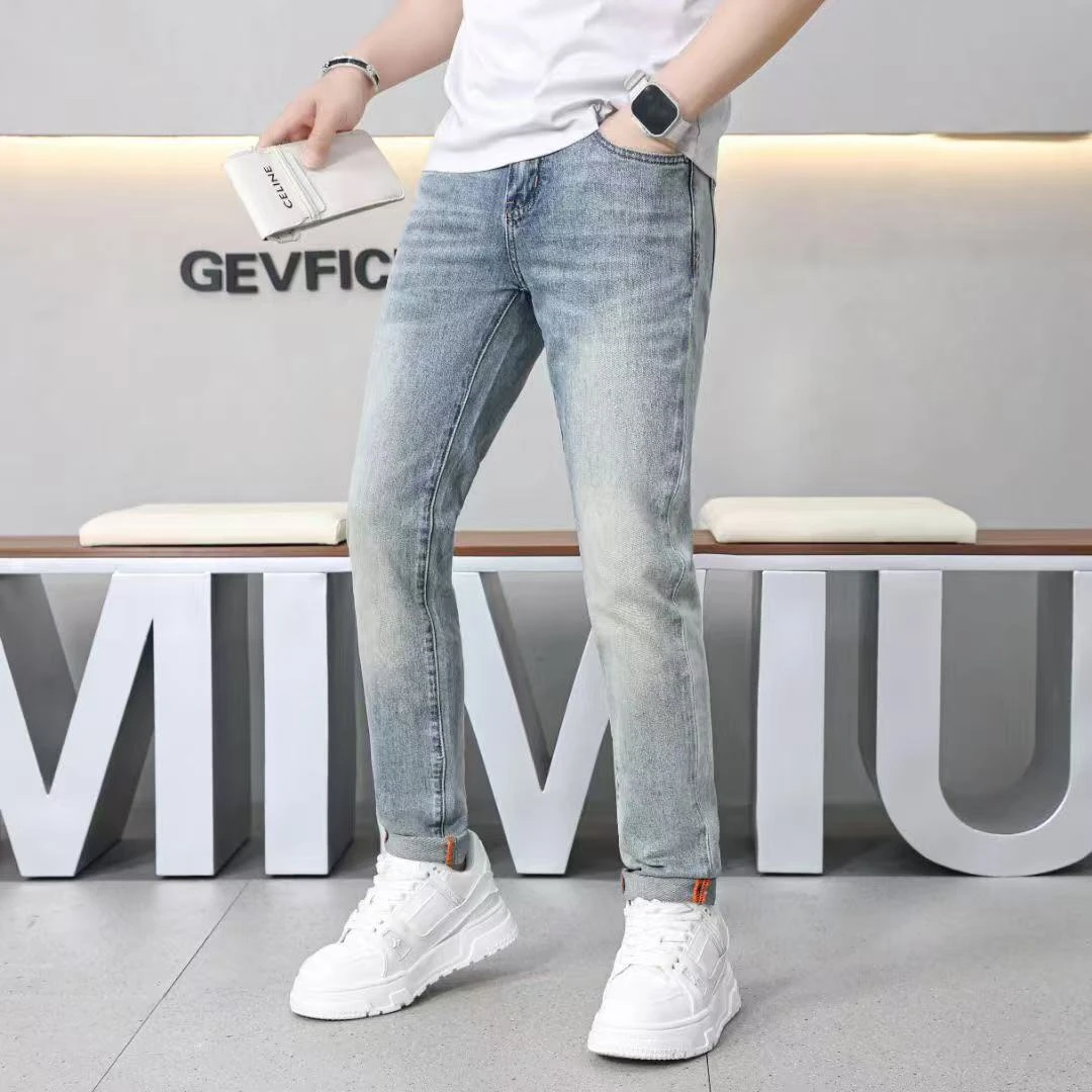 孤品过款2025夏季新款男装潮欧版牛仔裤弹力修身小直筒时尚长裤