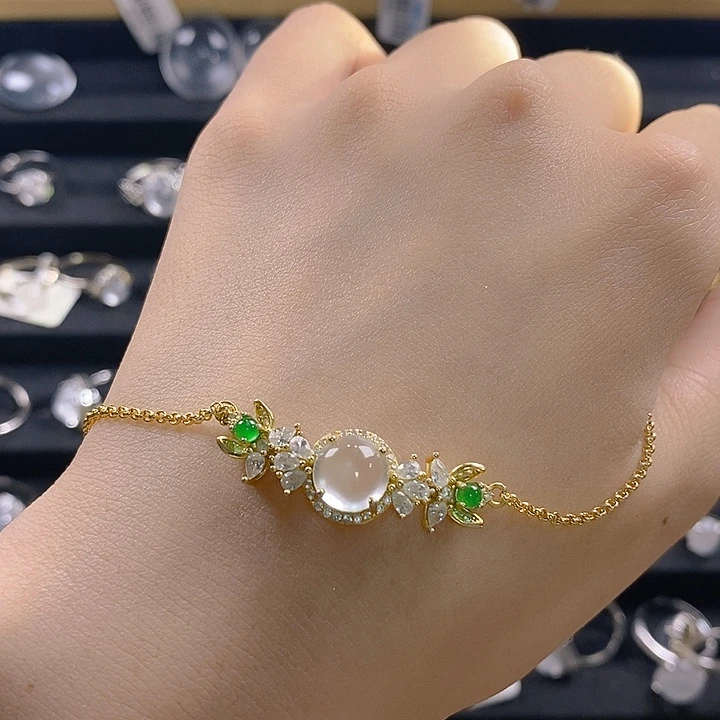 与***冯银S925镶嵌手链石英质玉