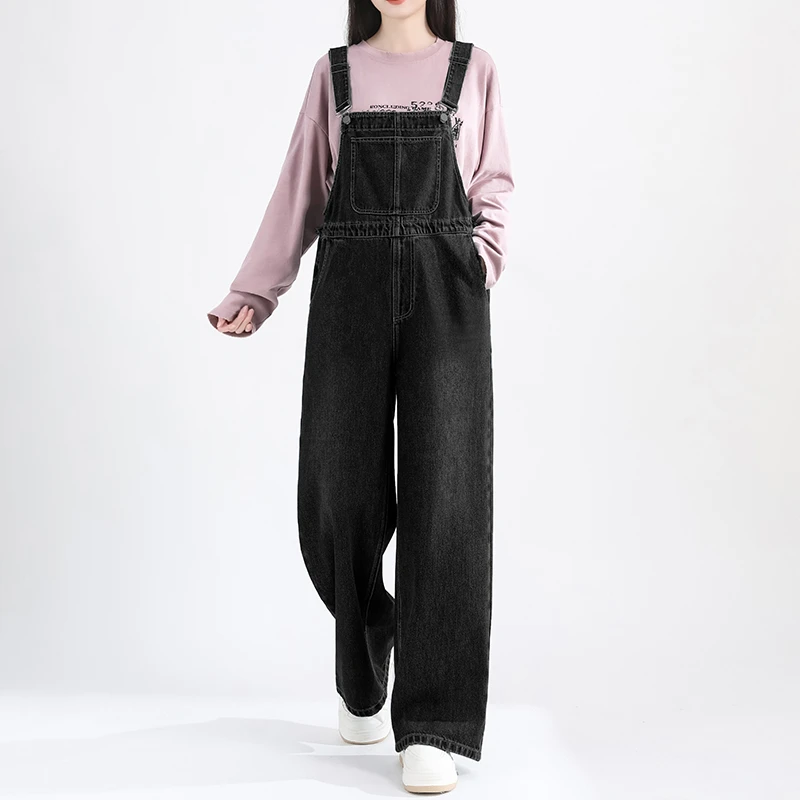 孕妇牛仔背带裤女2025秋冬新款洋气减龄宽松大码直筒阔腿裤春秋款