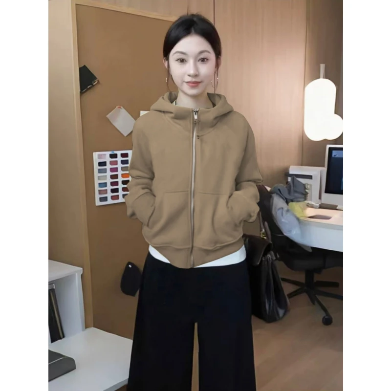 短款外套女秋冬新款宽松大码胖mm休闲开衫上衣洋气减龄小个子卫衣