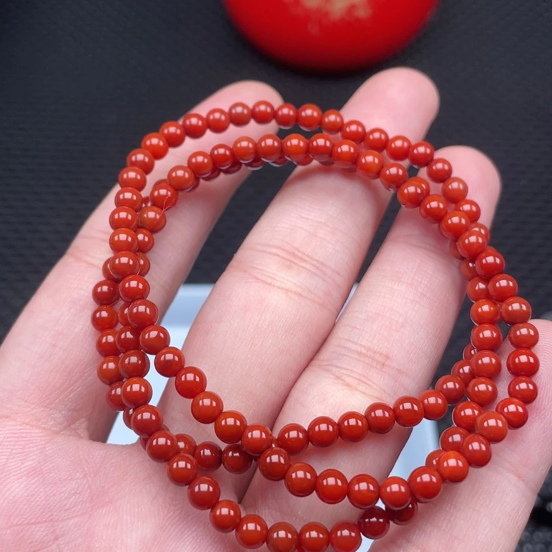 南红玛瑙4mm柿子红三圈未镶嵌