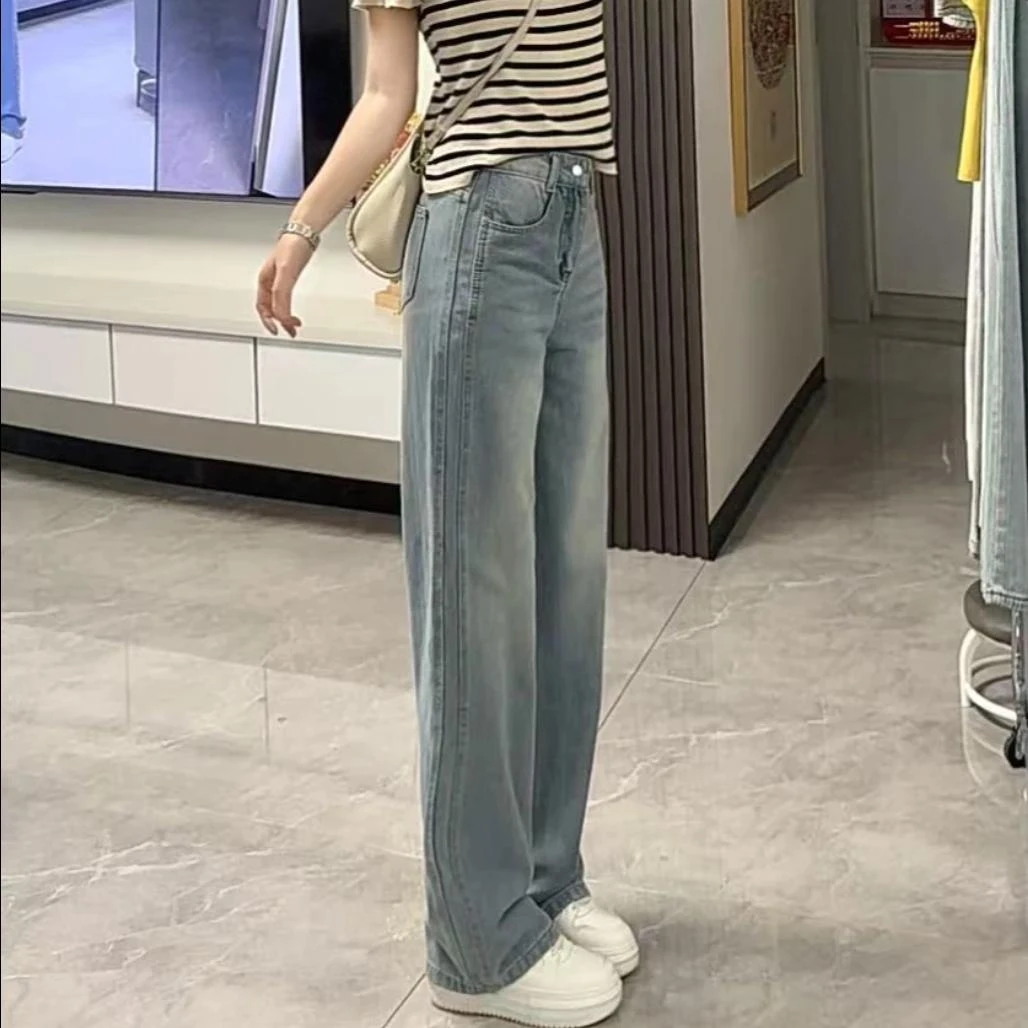 牙~窄版直筒牛仔裤女薄款显瘦垂感牛仔裤子02款流行网红女款