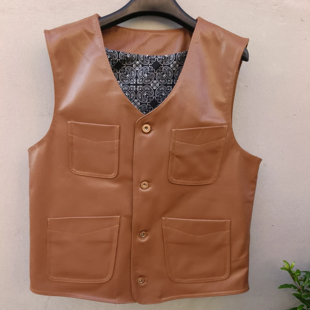 马甲休闲男士外套蜡感小牛皮